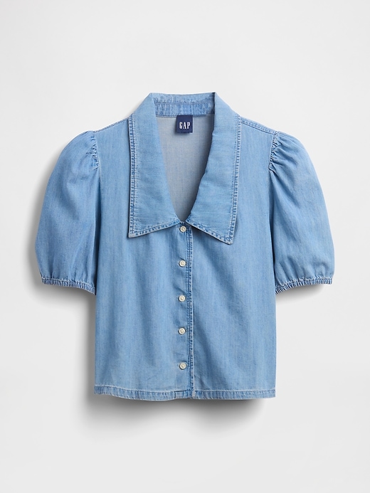 jeanshemd mit puffärmeln und kragen
