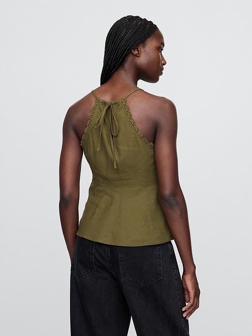 besticktes neckholder-top aus leinenmischgewebe