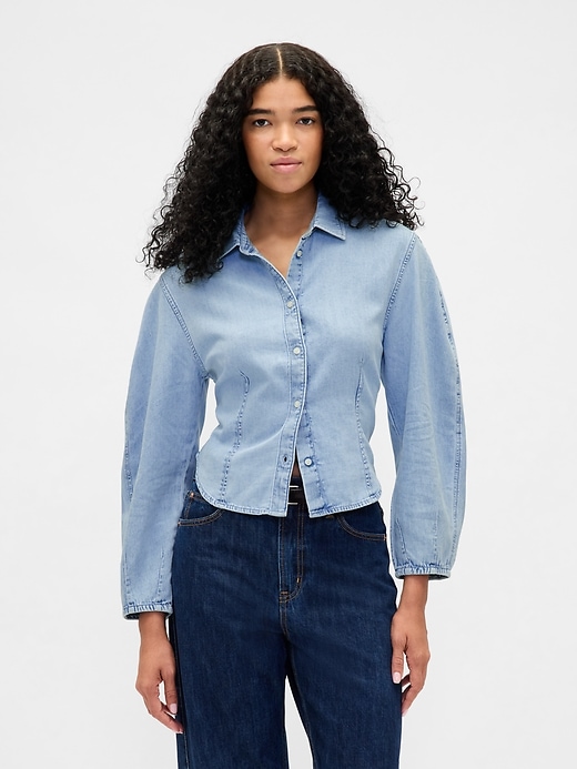 jeanshemd mit ballonärmeln