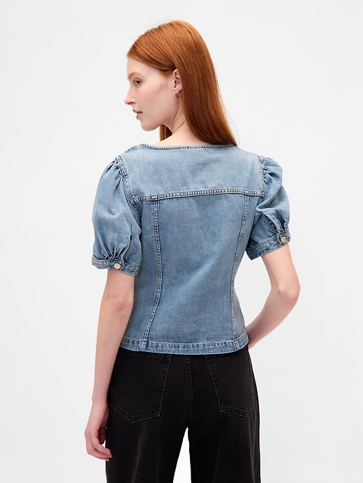 jeans-top mit puffärmeln und ziernähten