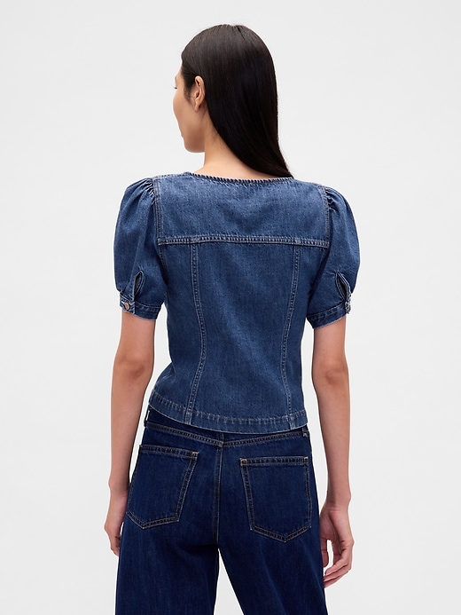 jeans-top mit puffärmeln und ziernähten