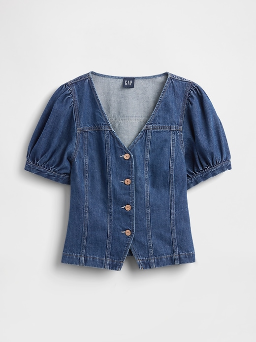jeans-top mit puffärmeln und ziernähten
