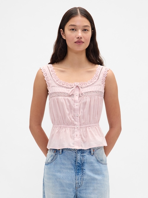 peplum-top mit spitzenbesatz