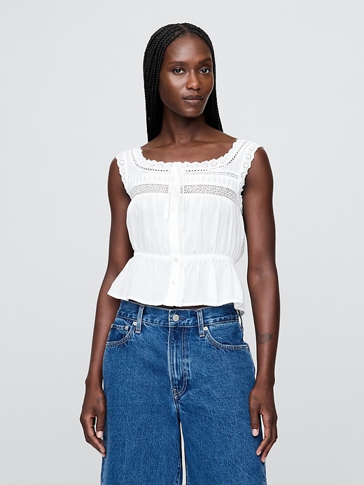 peplum-top mit spitzenbesatz
