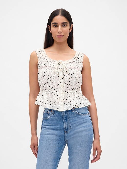 peplum-top mit spitzenbesatz