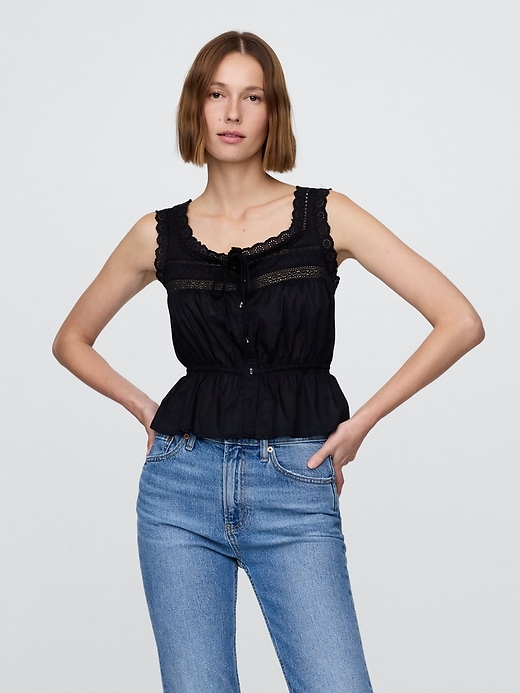 peplum-top mit spitzenbesatz