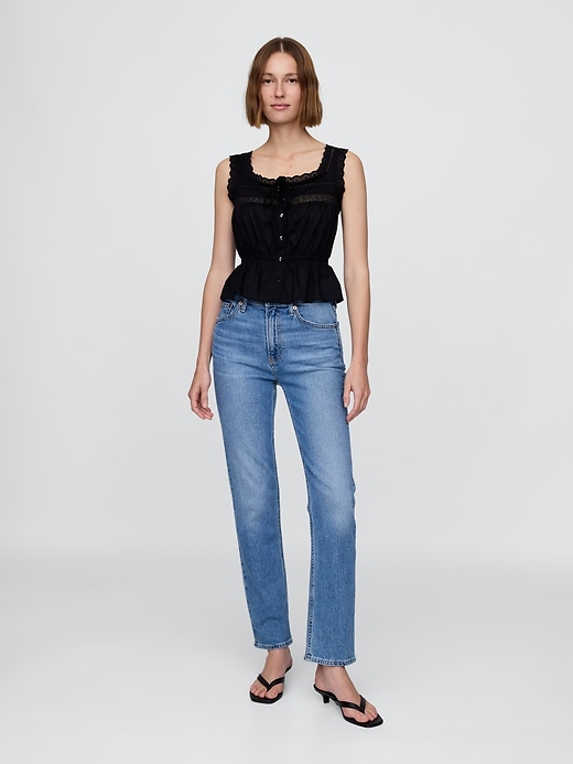 peplum-top mit spitzenbesatz
