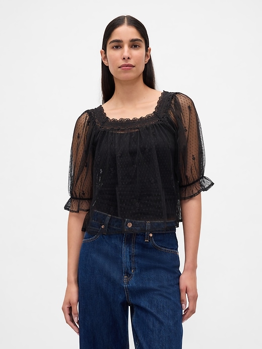 transparentes tüll-top mit stickerei