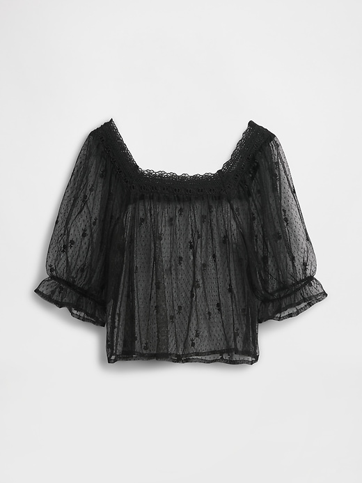 transparentes tüll-top mit stickerei