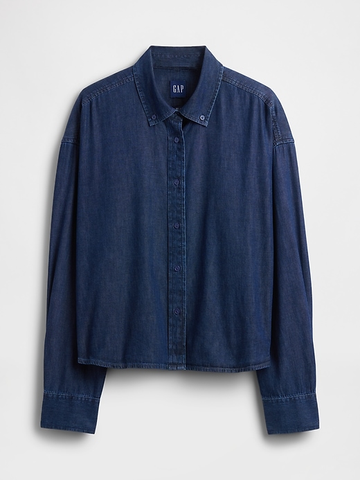 ultraweiches denim-crop-shirt mit geradem saum