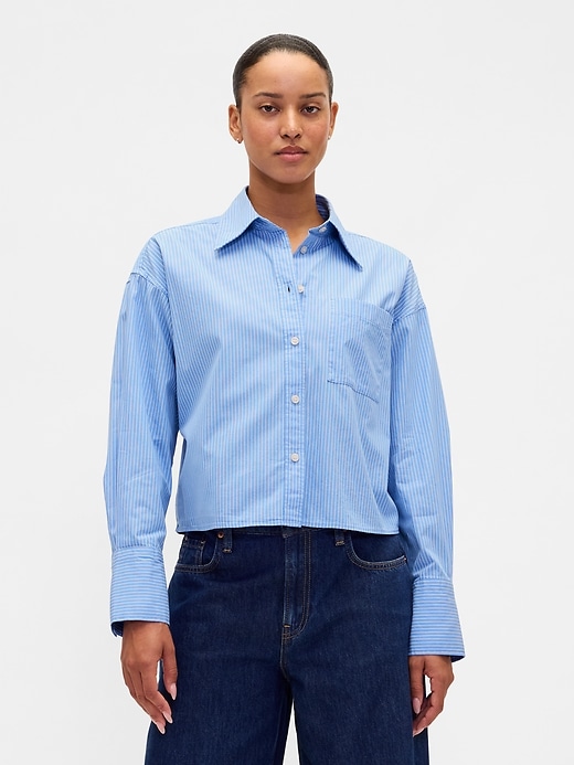 crop-shirt aus bio-baumwolle mit geradem saum