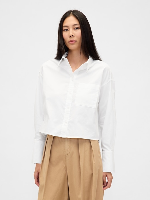 crop-shirt aus bio-baumwolle mit geradem saum