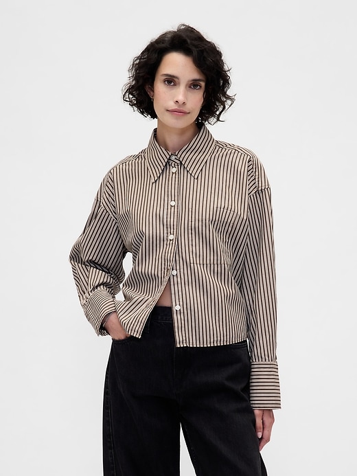 crop-shirt aus bio-baumwolle mit geradem saum