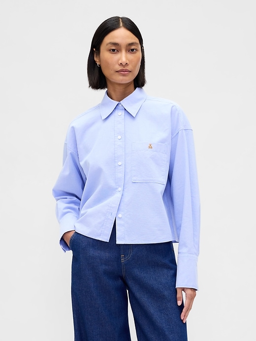 crop-shirt aus bio-baumwolle mit geradem saum