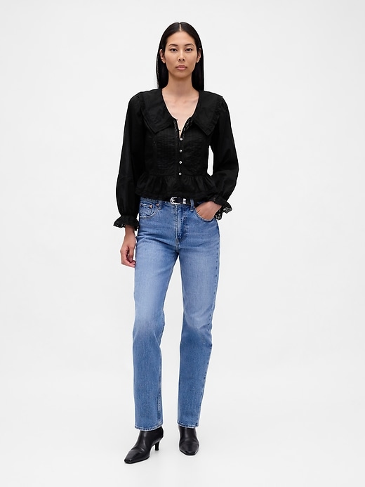 peplum-top mit kragen und v-ausschnitt