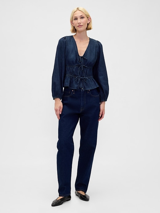 jeans-crop-shirt mit bindeband vorne