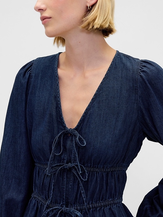 jeans-crop-shirt mit bindeband vorne