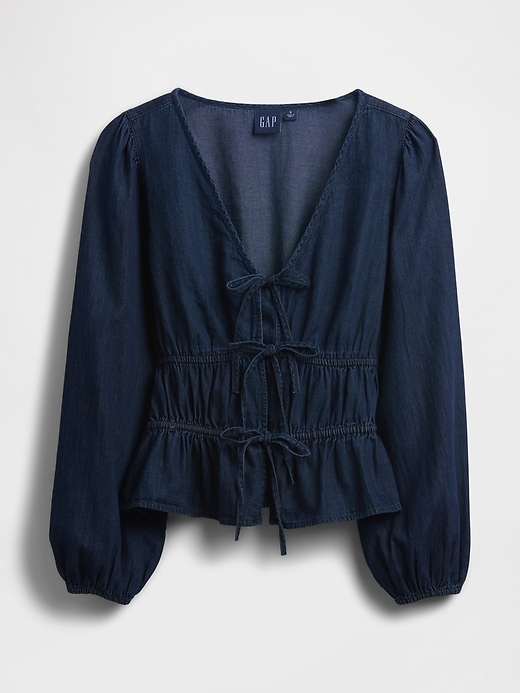 jeans-crop-shirt mit bindeband vorne