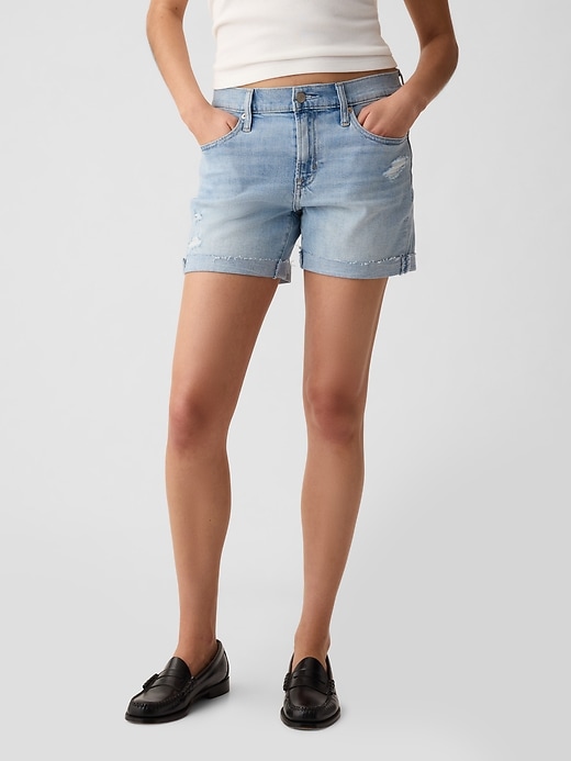 5 mid rise denim girlfriend shorts