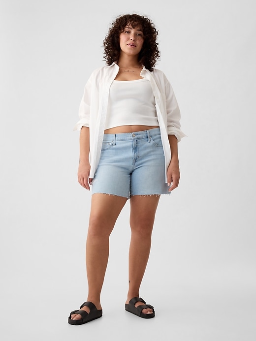 5 mid rise denim girlfriend shorts
