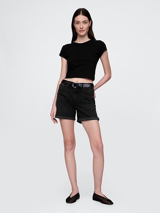 5 mid rise denim girlfriend shorts