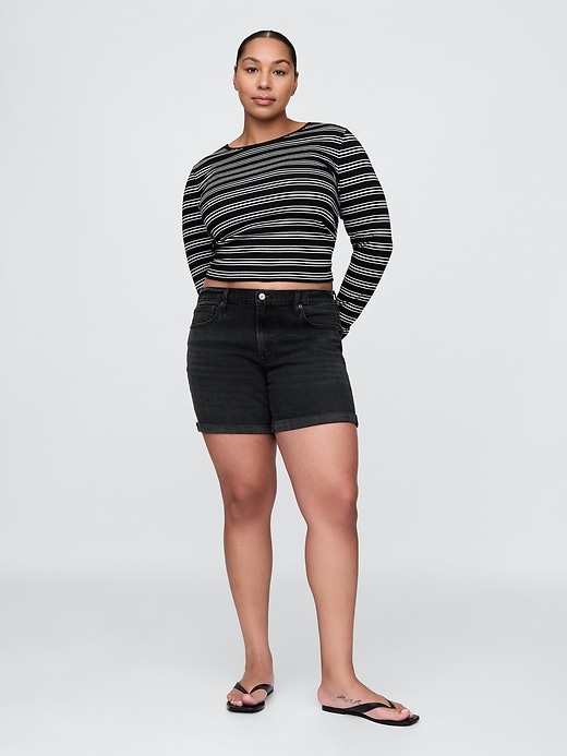 5 mid rise denim girlfriend shorts