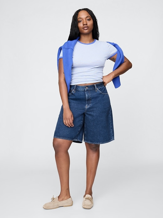 11 mid rise longline denim shorts