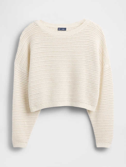 gehäkelter bauchfreier pullover mit u-boot-ausschnitt