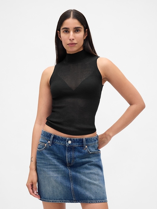 transparentes rippstrick-tanktop mit stehkragen