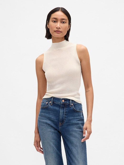 transparentes rippstrick-tanktop mit stehkragen
