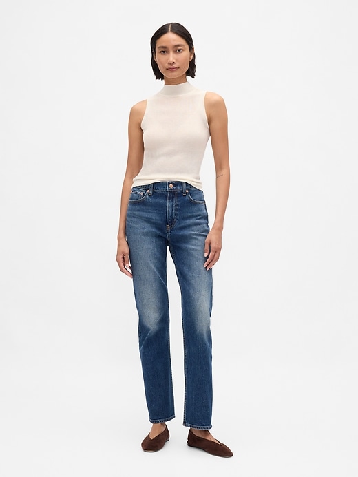 transparentes rippstrick-tanktop mit stehkragen
