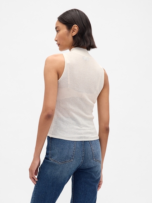 transparentes rippstrick-tanktop mit stehkragen