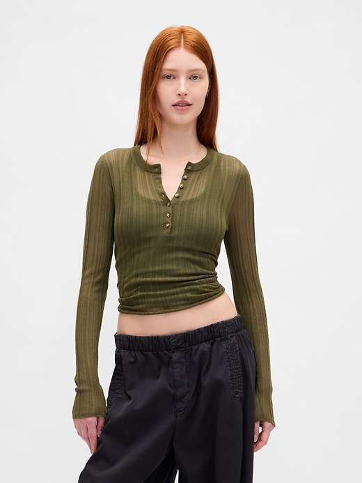 transparenter rippstrick-henley-pullover