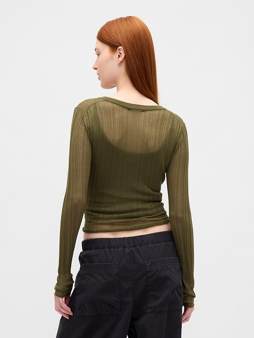 transparenter rippstrick-henley-pullover
