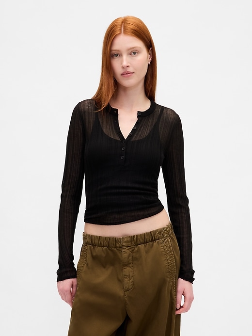 transparenter rippstrick-henley-pullover