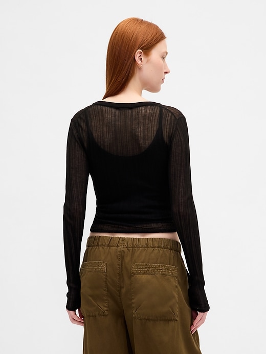 transparenter rippstrick-henley-pullover