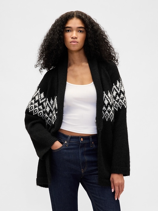 wollmischung fair isle schal-strickjacke