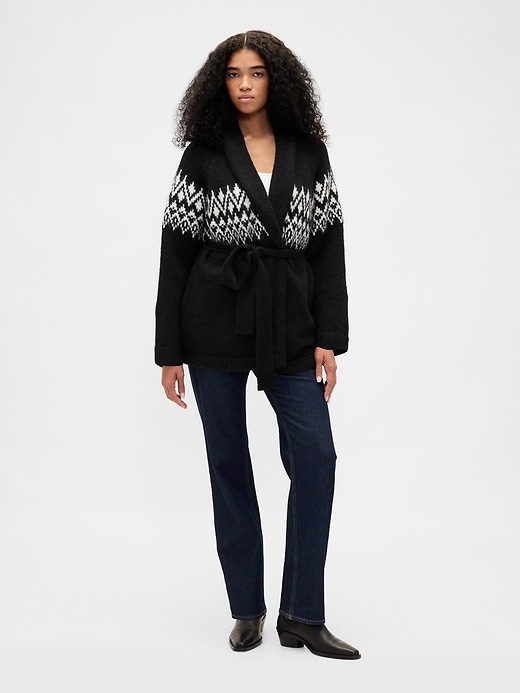 wollmischung fair isle schal-strickjacke