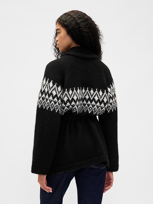 wollmischung fair isle schal-strickjacke