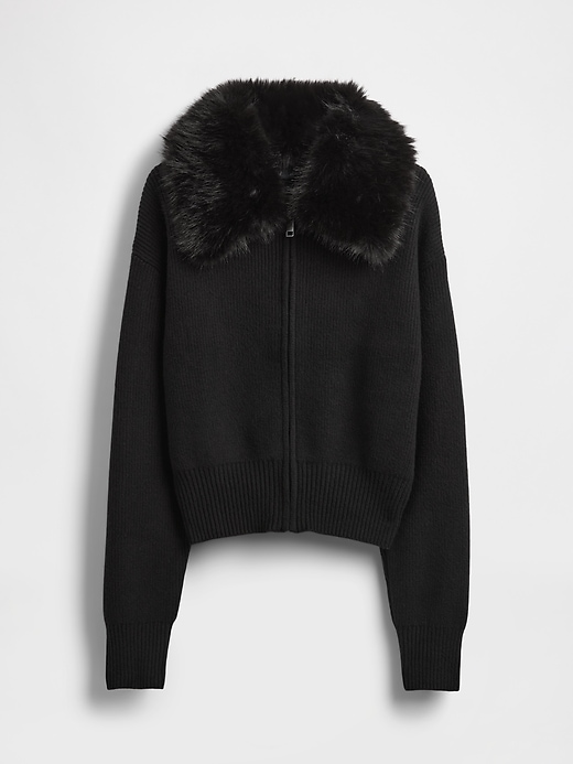 cashsoft cardigan mit reißverschluss und kragen aus kunstpelz