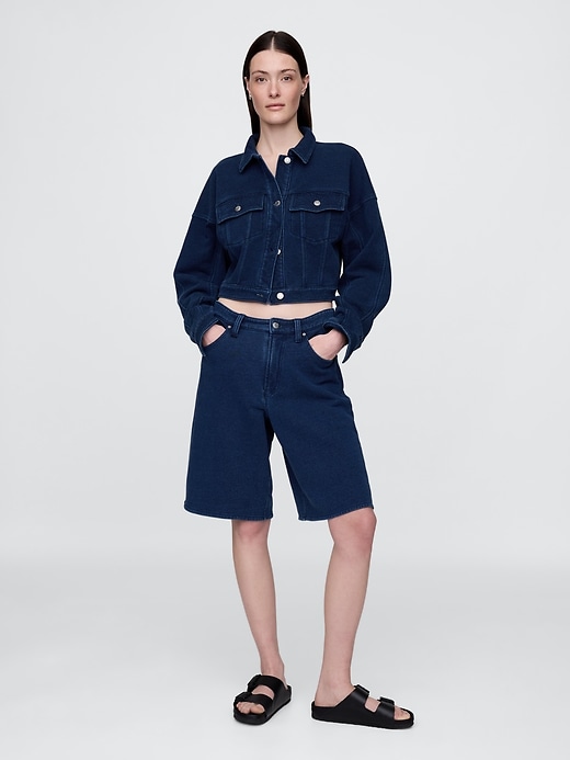 11 mid rise french terry denim longline shorts