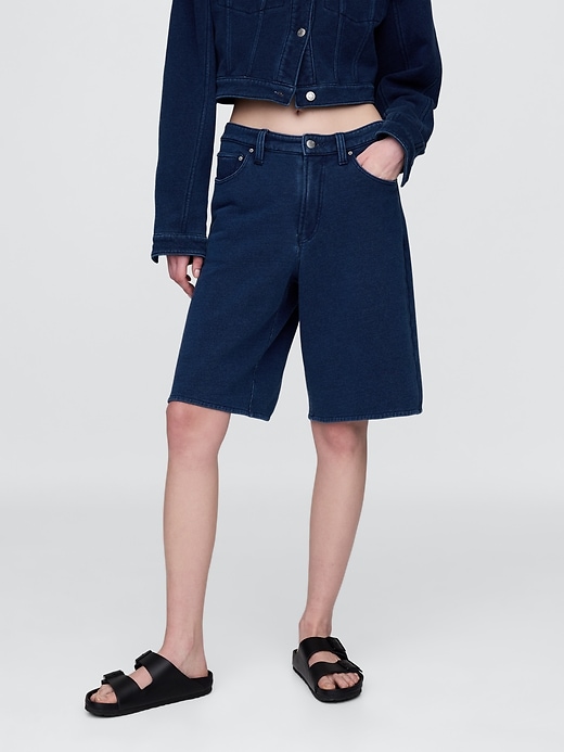 11 mid rise french terry denim longline shorts