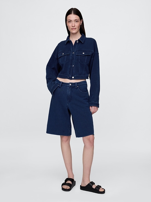 french terry icon denim crop jacket
