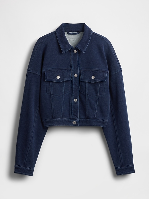 french terry icon denim crop jacket