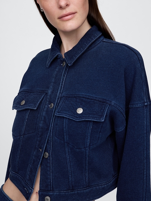 french terry icon denim crop jacket
