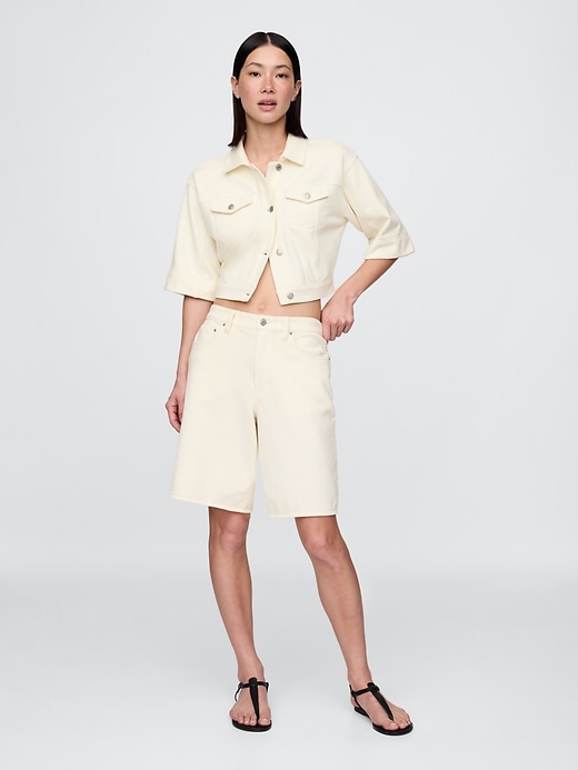 11 mid rise french terry denim longline shorts
