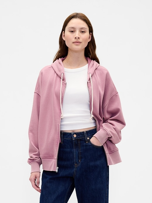 oversize-kapuzenpullover aus schwerem french terry mit reißverschluss