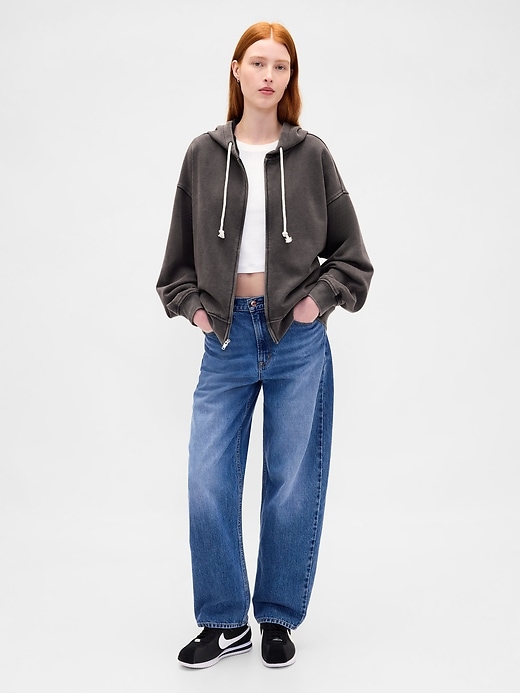 oversize-kapuzenpullover aus schwerem french terry mit reißverschluss