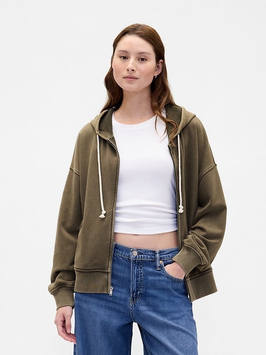 oversize-kapuzenpullover aus schwerem french terry mit reißverschluss