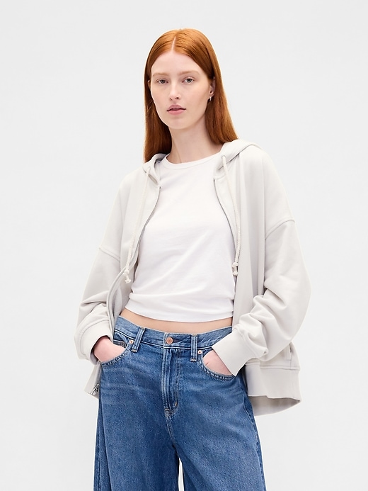 oversize-kapuzenpullover aus schwerem french terry mit reißverschluss